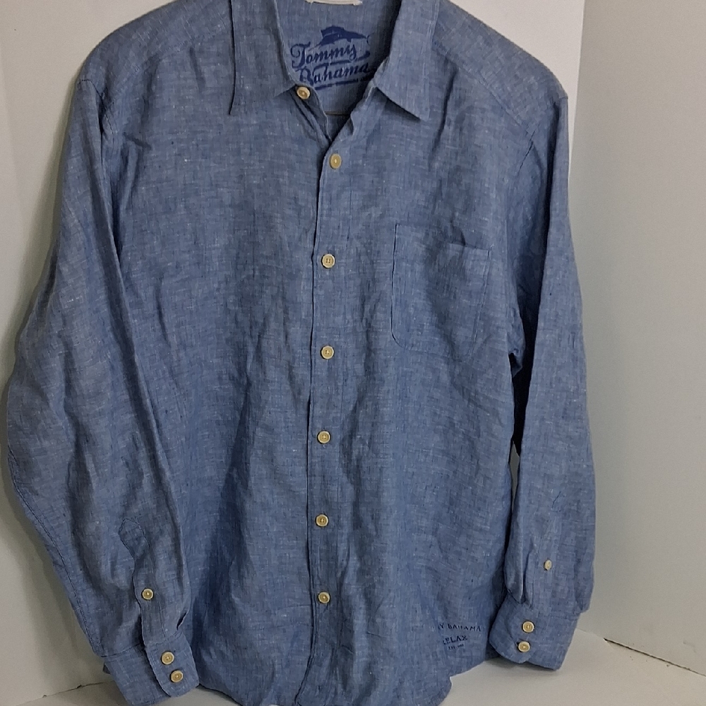 Tommy Bahama Relax 100% Linen Light Blue Casual Shirt